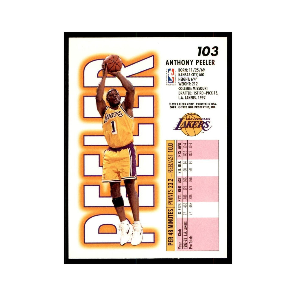 1993 Fleer: Anthony Peeler Basketball Cards #103