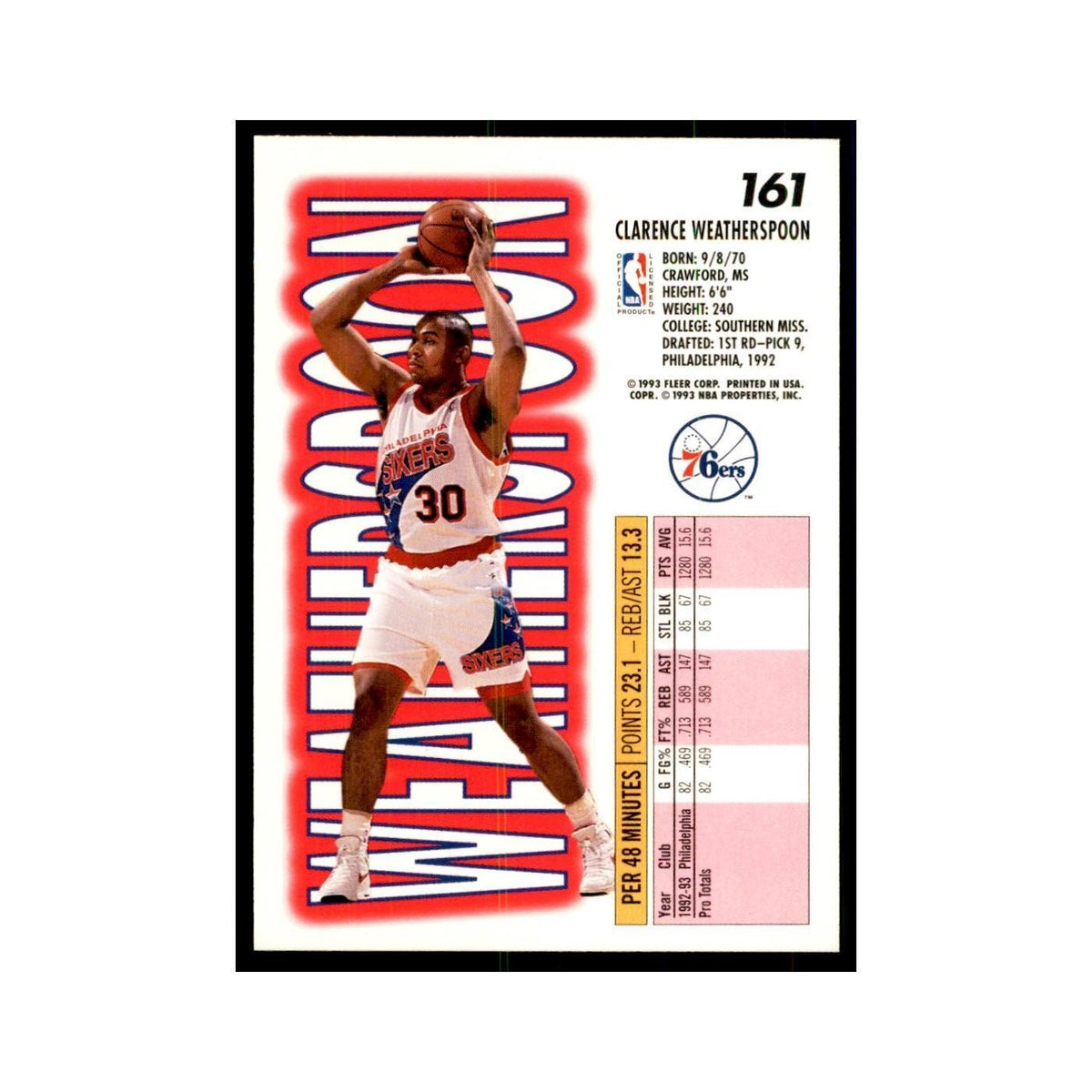 1993 Fleer: Clarence Weatherspoon Basketball Cards #161