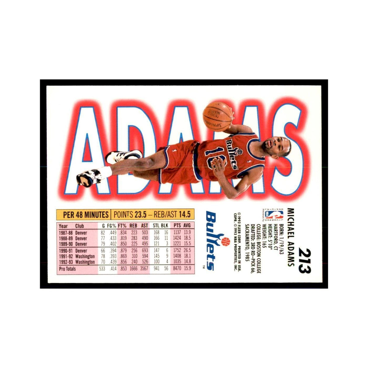 1993 Fleer: Michael Adams Basketball Cards #213