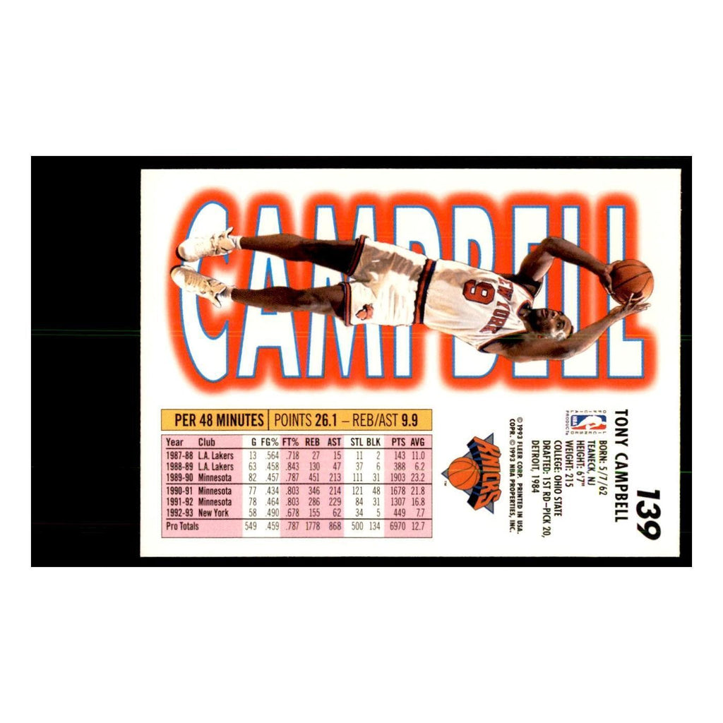 1993 Fleer: Tony Campbell Basketball Cards #139