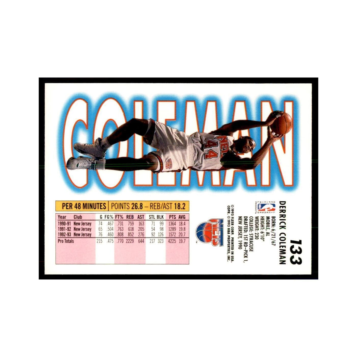 1993 Fleer: Derrick Coleman Basketball Cards #133