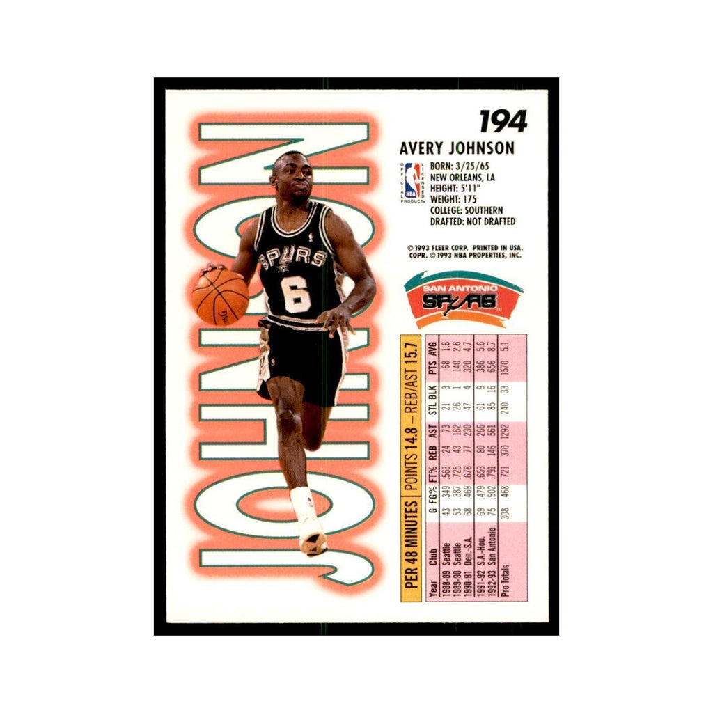 1993 Fleer: Avery Johnson Basketball Cards #194