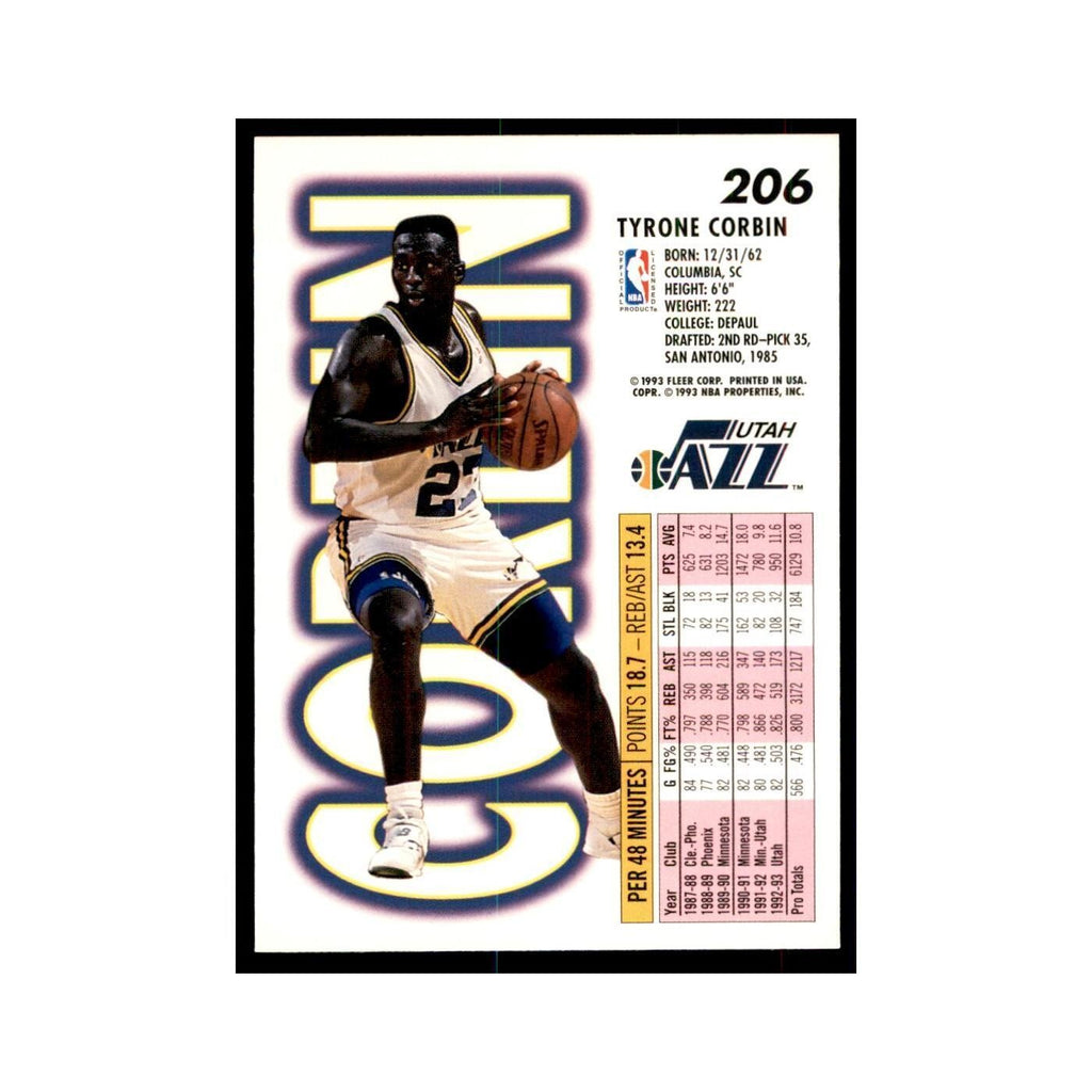 1993 Fleer: Tyrone Corbin Basketball Cards #206