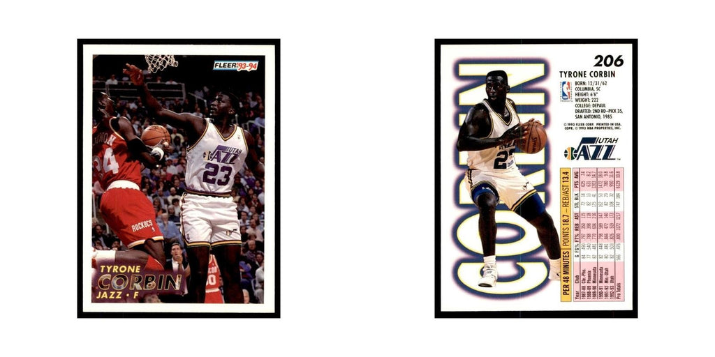 1993 Fleer: Tyrone Corbin Basketball Cards #206