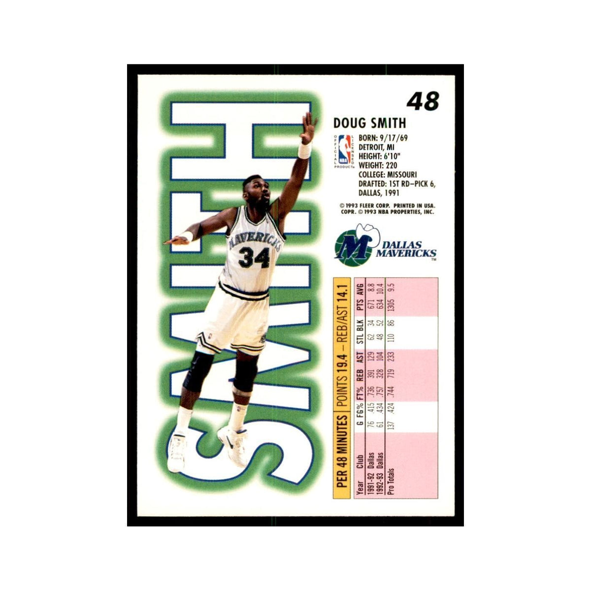 1993 Fleer: Doug Smith Basketball Cards #48