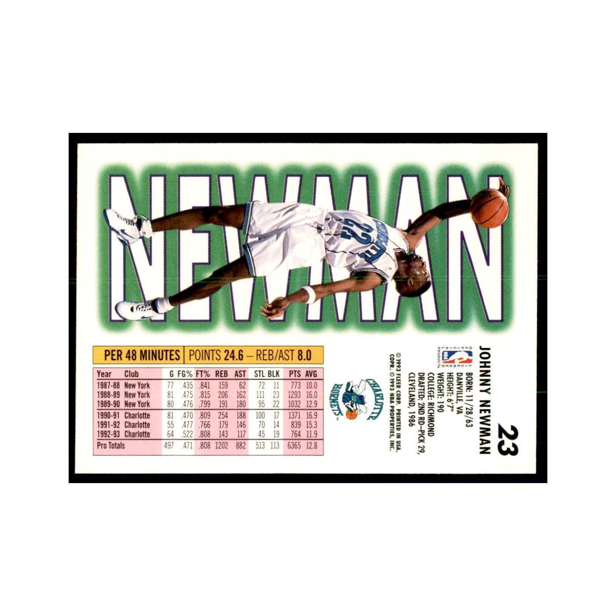 1993 Fleer: Johnny Newman Basketball Cards #23
