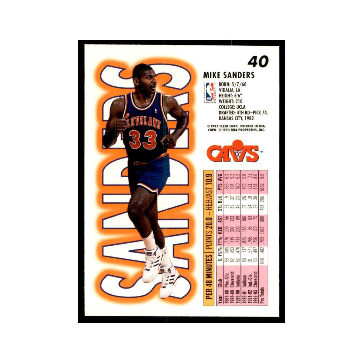 1993 Fleer: Mike Sanders Basketball Cards #40