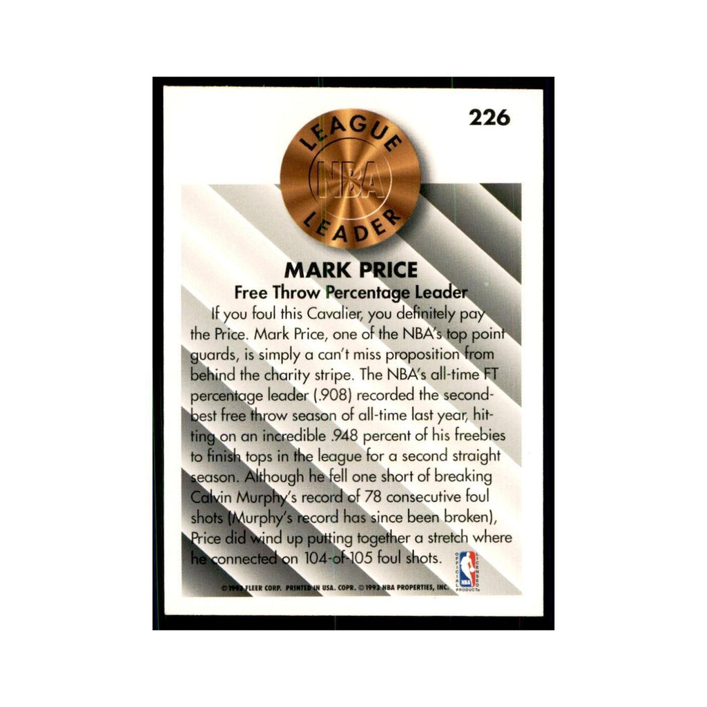 1993 Fleer: Mark Price Basketball Cards #226