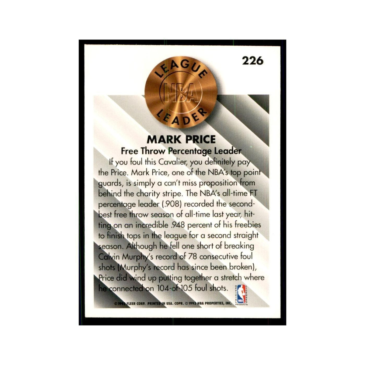 1993 Fleer: Mark Price Basketball Cards #226