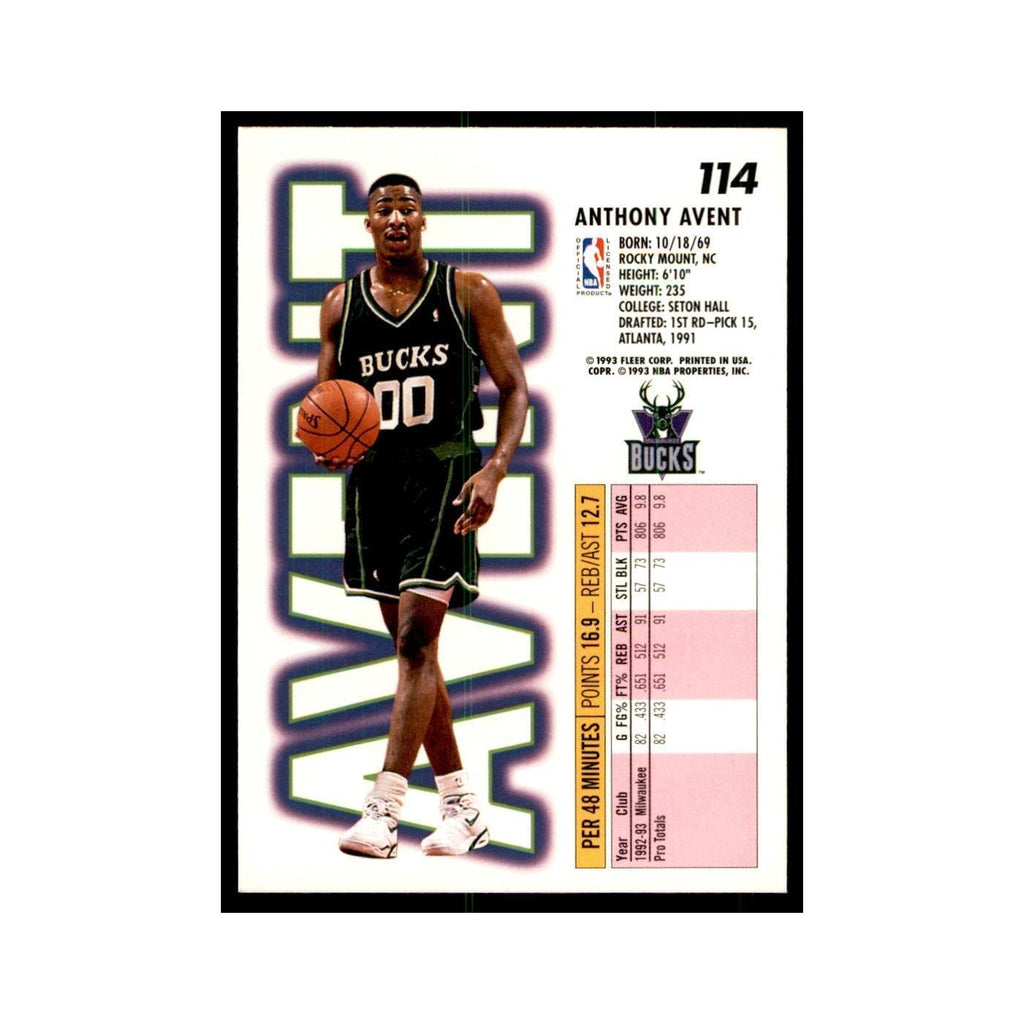 1993 Fleer: Anthony Avent Basketball Cards #114