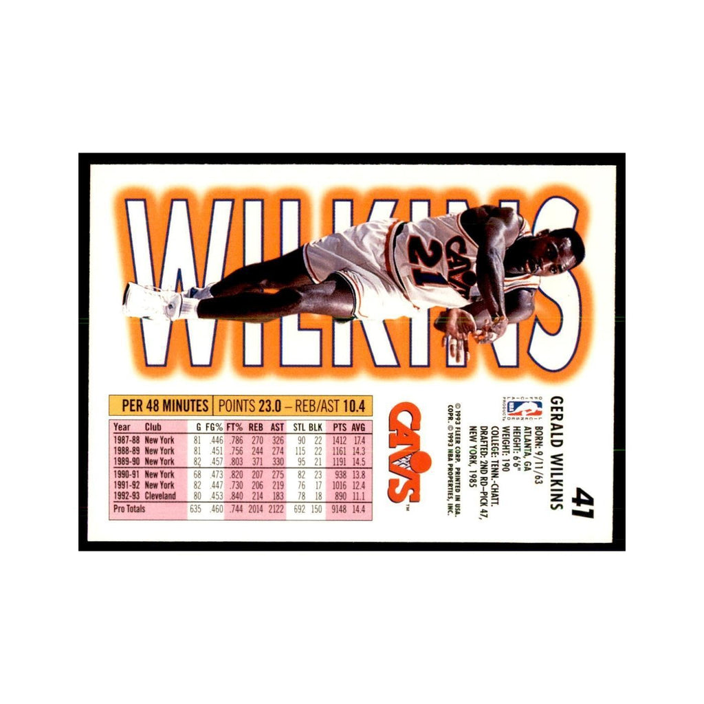 1993 Fleer: Gerald Wilkins Basketball Cards #41