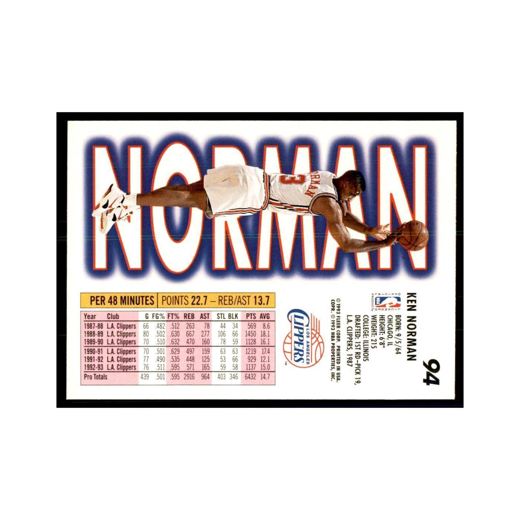 1993 Fleer: Ken Norman Basketball Cards #94