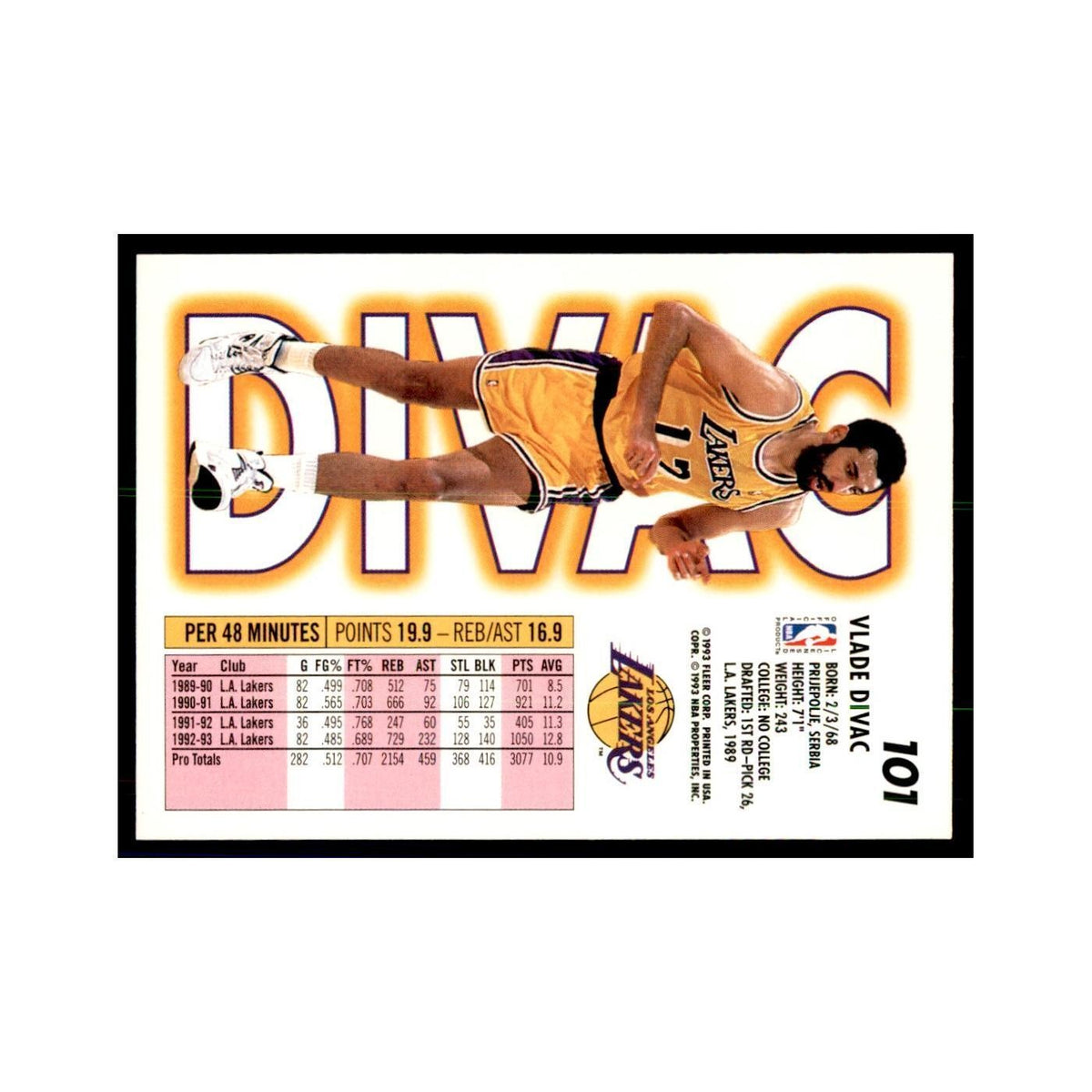 1993 Fleer: Vlade Divac Basketball Cards #101