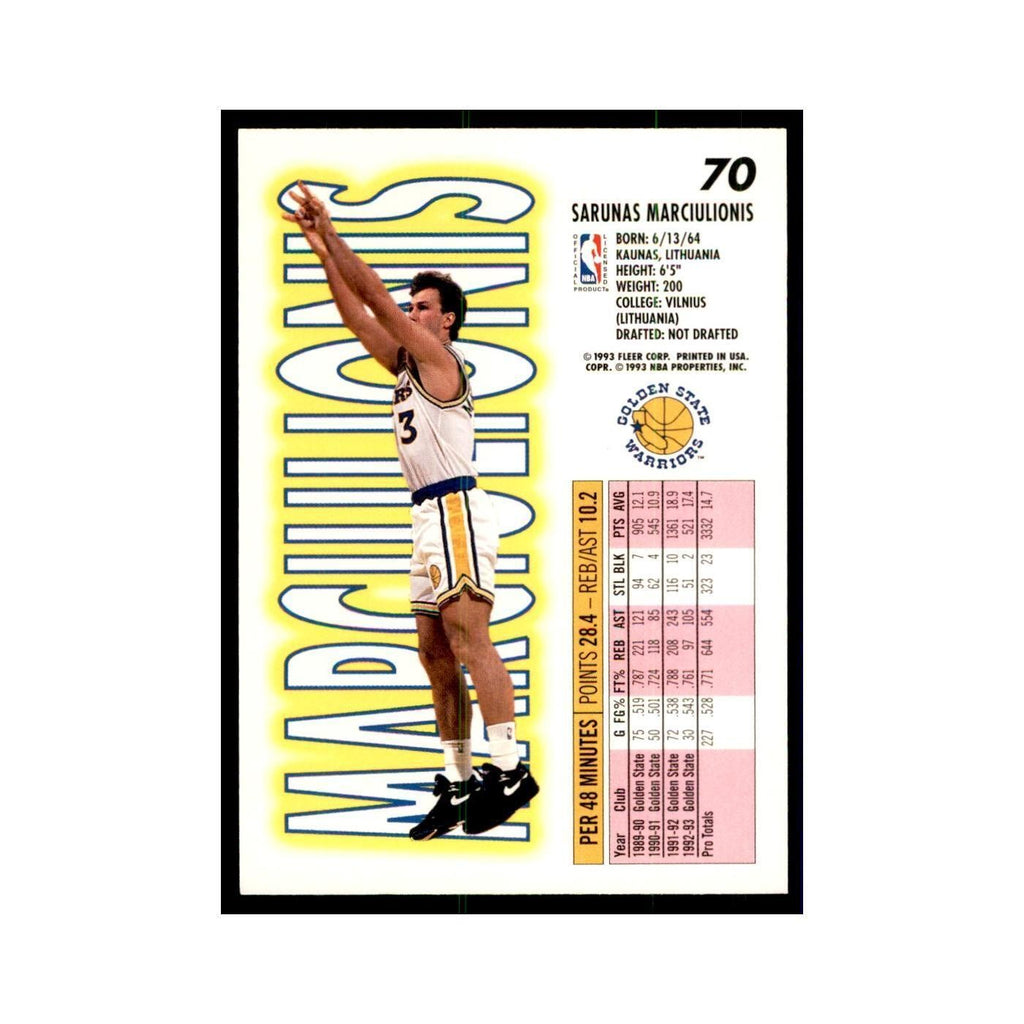 1993 Fleer: Sarunas Marciulionis Basketball Cards #70