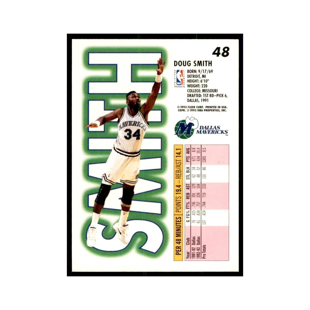 1993 Fleer: Doug Smith Basketball Cards #48