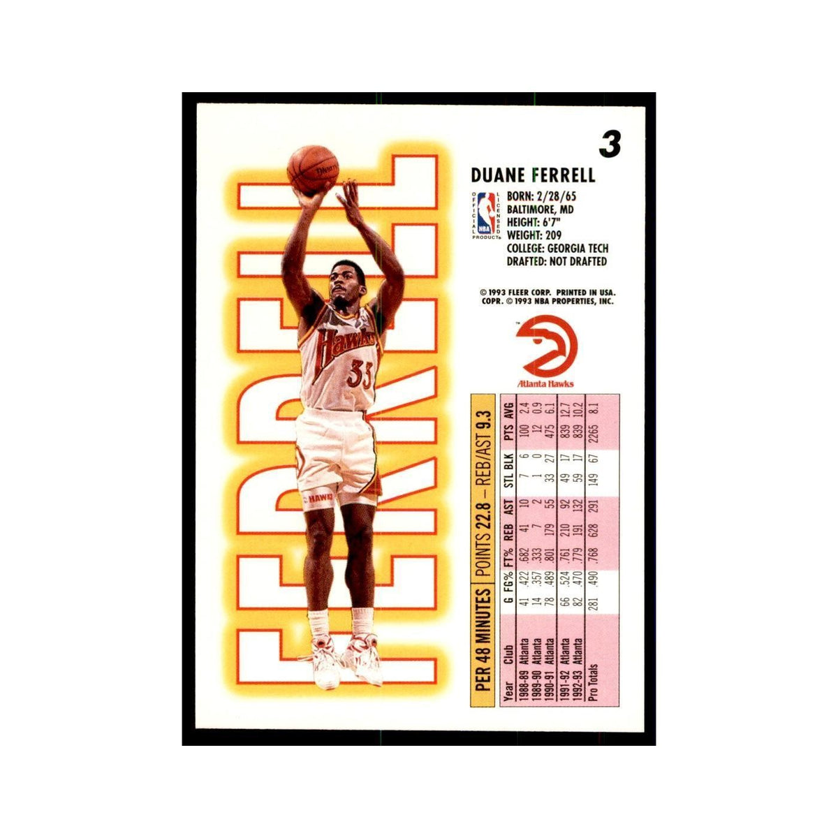 1993 Fleer: Duane Ferrell Basketball Cards #3