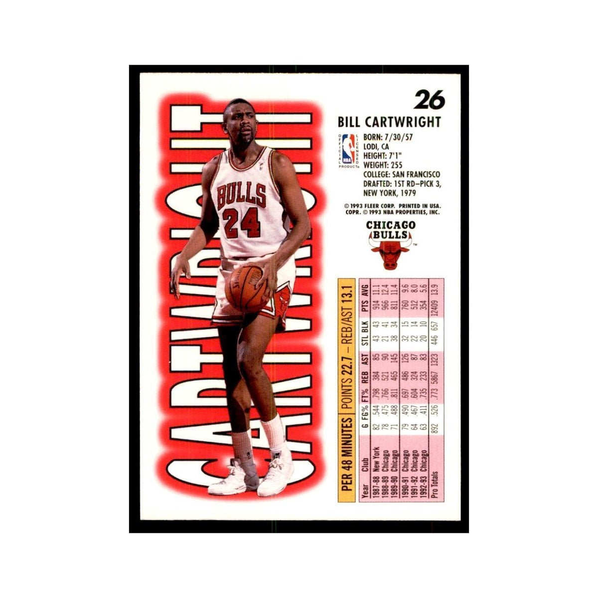 1993 Fleer: Bill Cartwright Basketball Cards #26