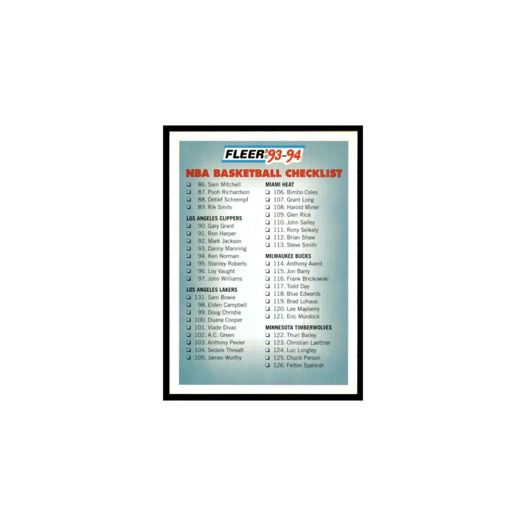 1993 Fleer: Checklist Basketball Cards #239