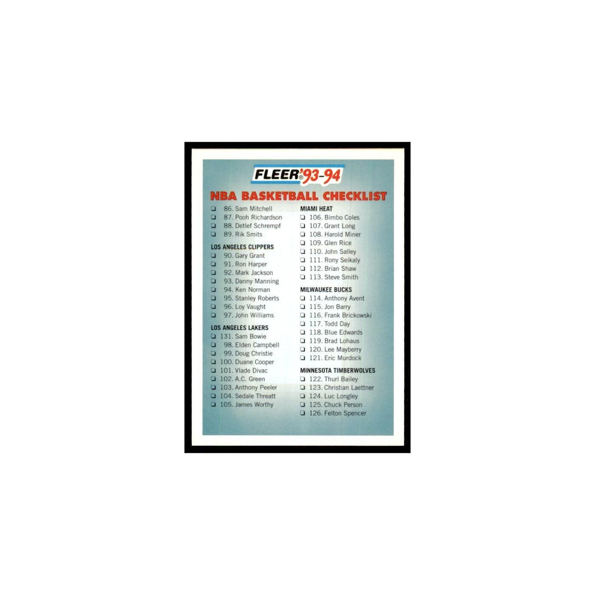 1993 Fleer: Checklist Basketball Cards #239