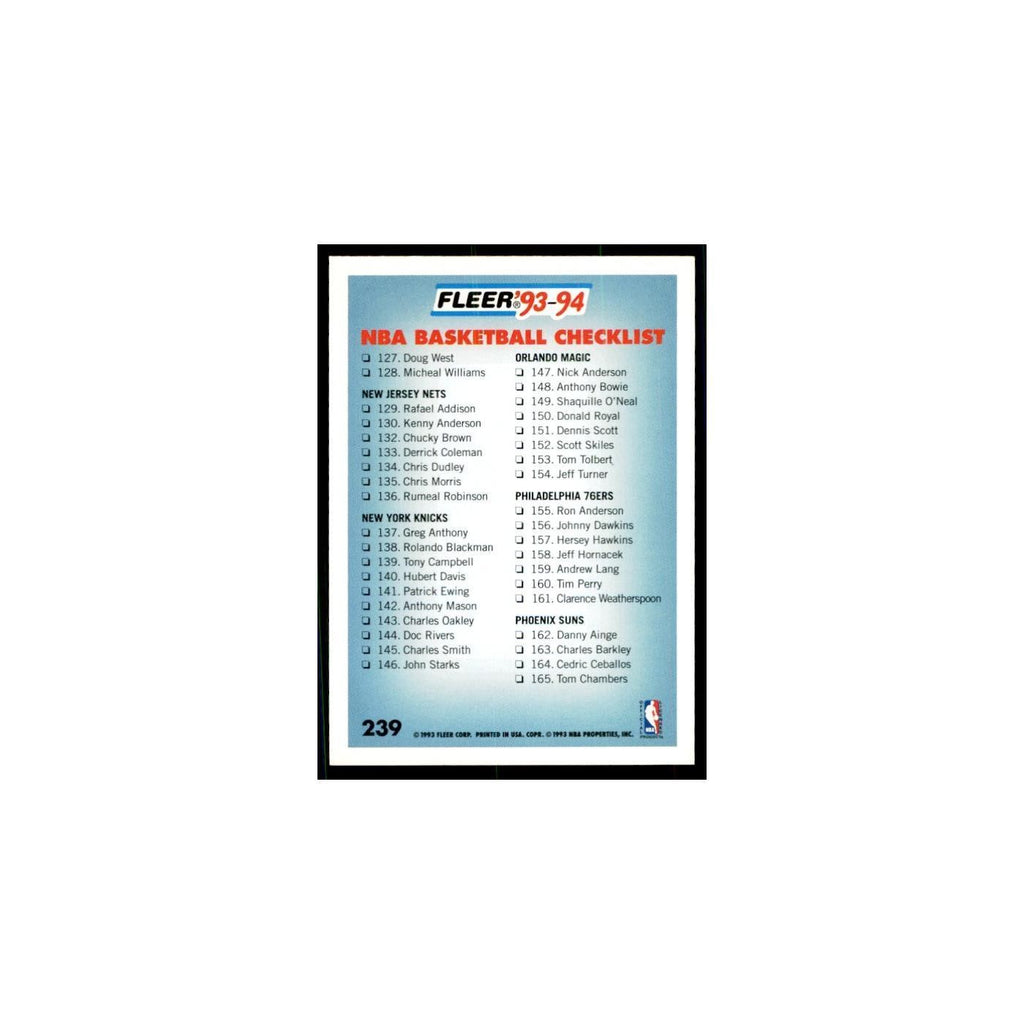 1993 Fleer: Checklist Basketball Cards #239