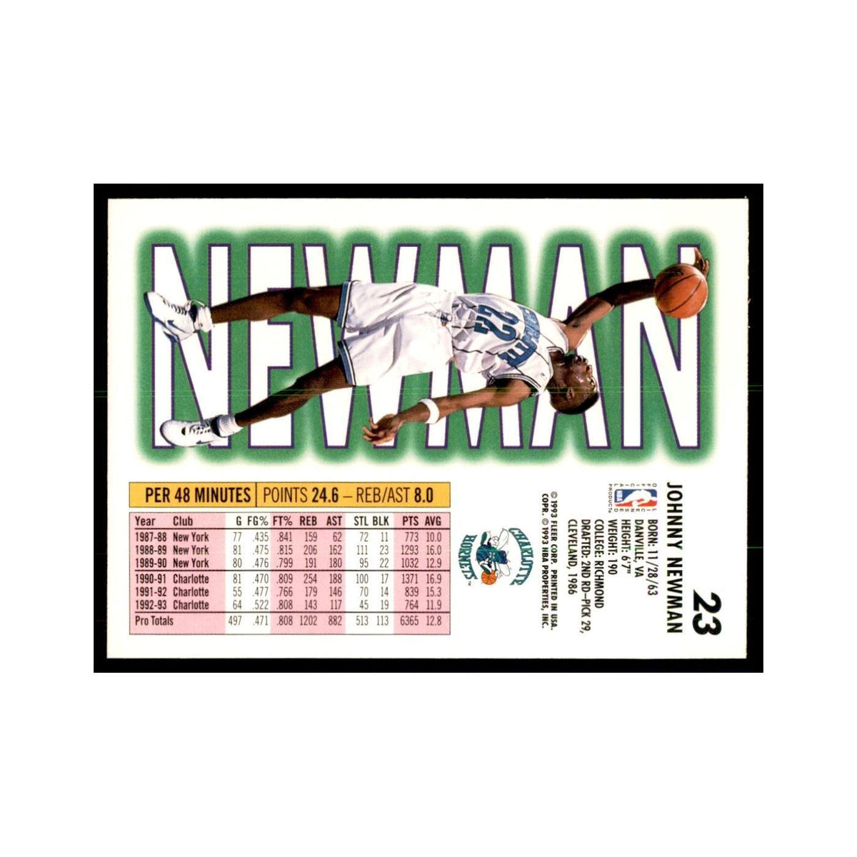 1993 Fleer: Johnny Newman Basketball Cards #23