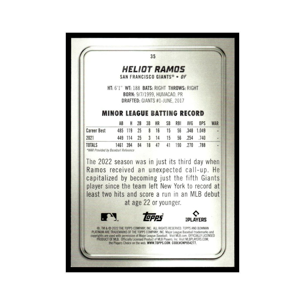 Heliot Ramos Rookie 2022 Bowman Platinum #35 San Francisco Giants NM