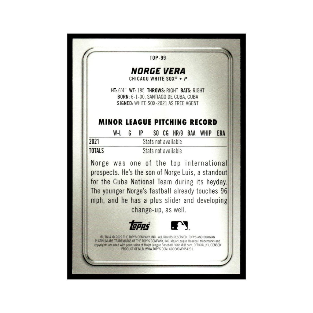 Norge Vera 2022 Bowman Platinum #TOP-99 Chicago White Sox Baseball Card NM