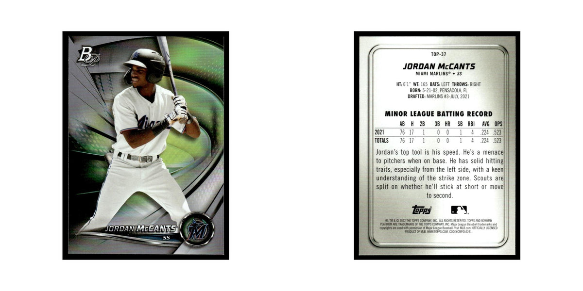 Jordan McCants 2022 Bowman Platinum #TOP-37 Miami Marlins Baseball Card NM