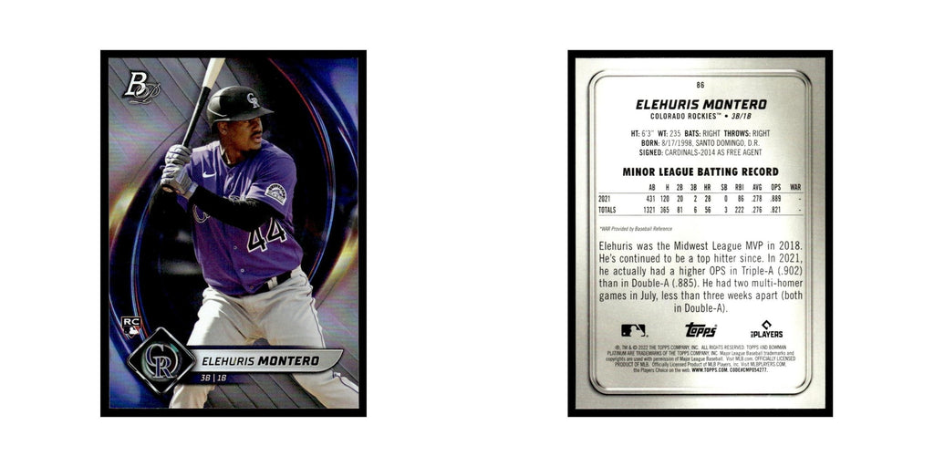 Elehuris Montero Rookie 2022 Bowman Platinum #86 Colorado Rockies NM