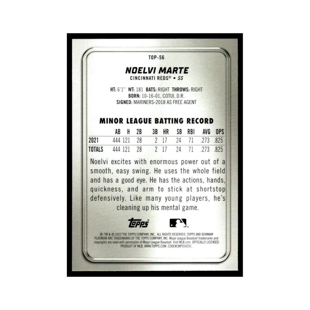Noelvi Marte 2022 Bowman Platinum #TOP-56 Cincinnati Reds Baseball Card NM