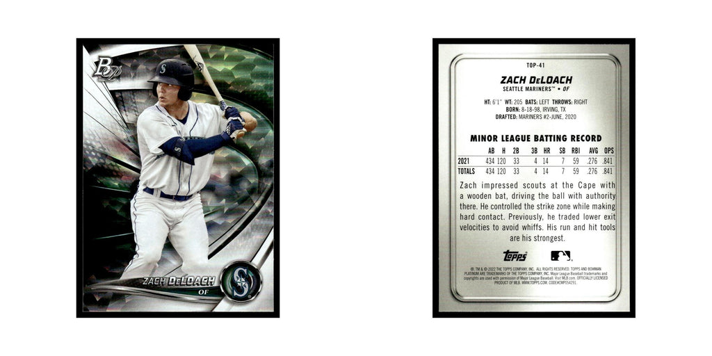 Zach DeLoach 2022 Bowman Platinum #TOP-41 Seattle Mariners Baseball Card NM