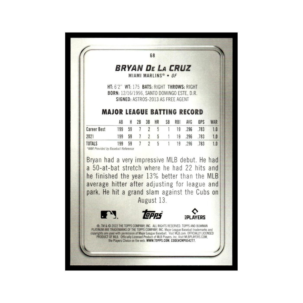 Bryan De La Cruz Rookie 2022 Bowman Platinum #68 Miami Marlins Baseball Card NM