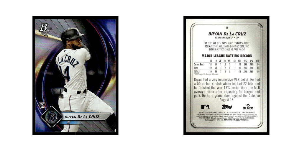 Bryan De La Cruz Rookie 2022 Bowman Platinum #68 Miami Marlins Baseball Card NM