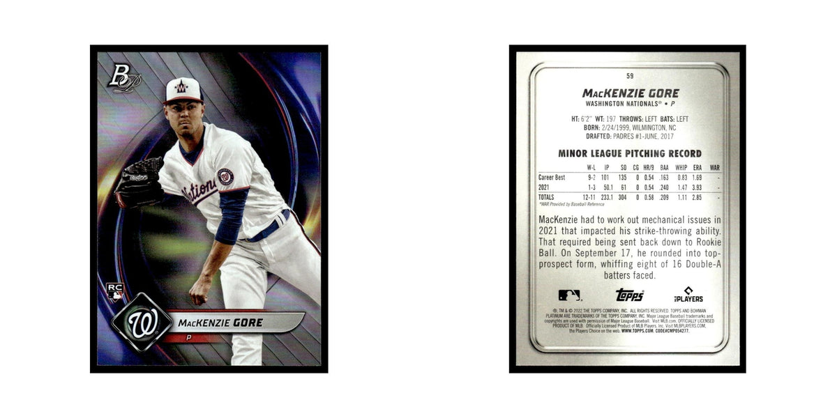MacKenzie Gore Rookie 2022 Bowman Platinum #59 Washington Nationals NM