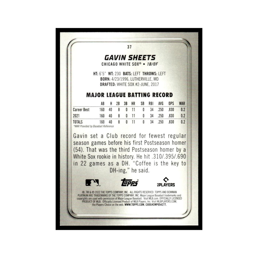 Gavin Sheets Rookie 2022 Bowman Platinum #37 Chicago White Sox Baseball Card NM