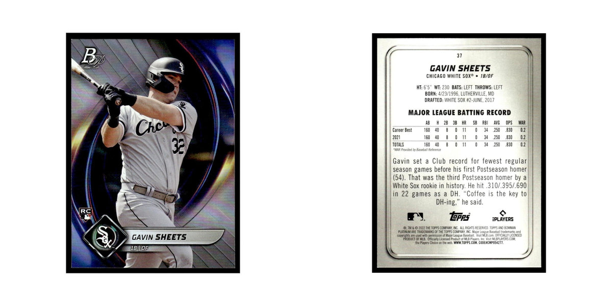Gavin Sheets Rookie 2022 Bowman Platinum #37 Chicago White Sox Baseball Card NM