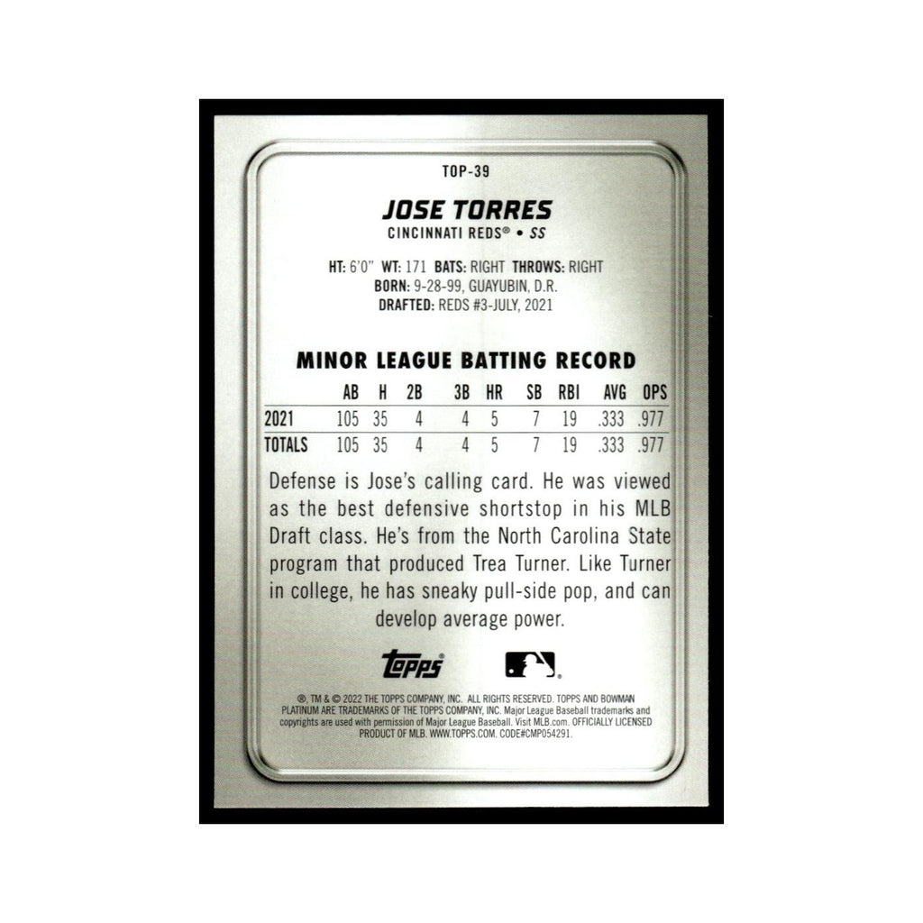Jose Torres 2022 Bowman Platinum #TOP-39 Cincinnati Reds Baseball Card NM