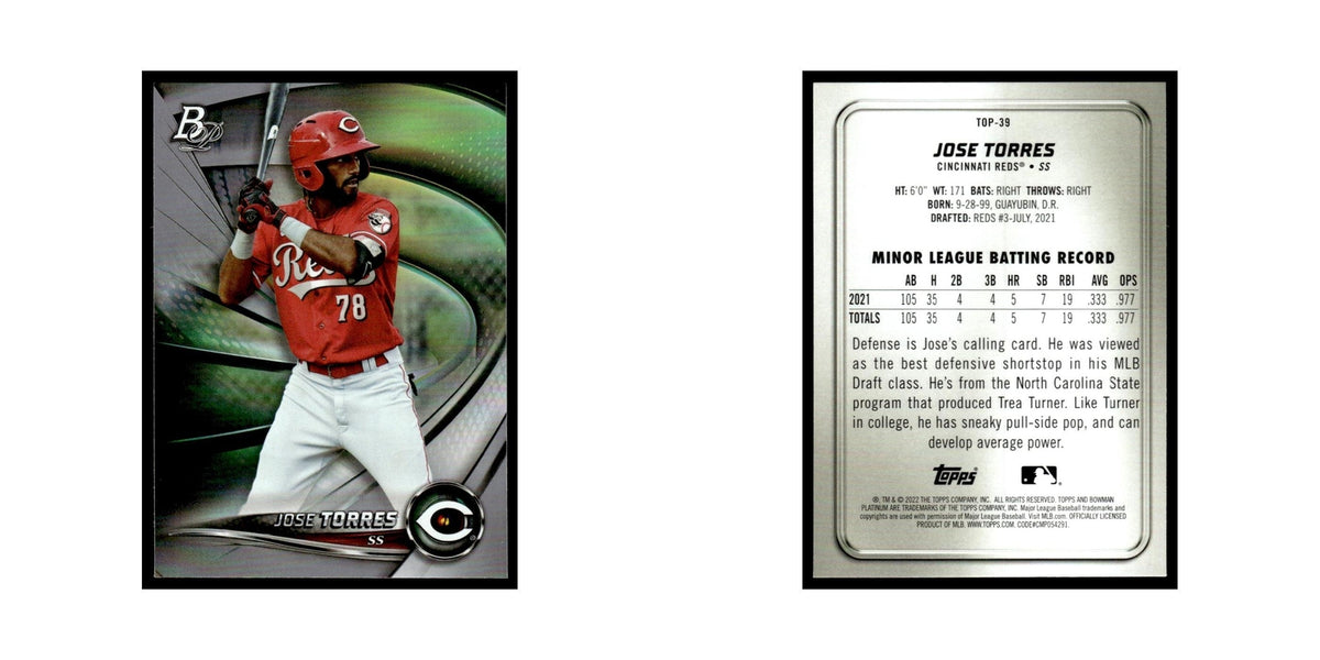 Jose Torres 2022 Bowman Platinum #TOP-39 Cincinnati Reds Baseball Card NM