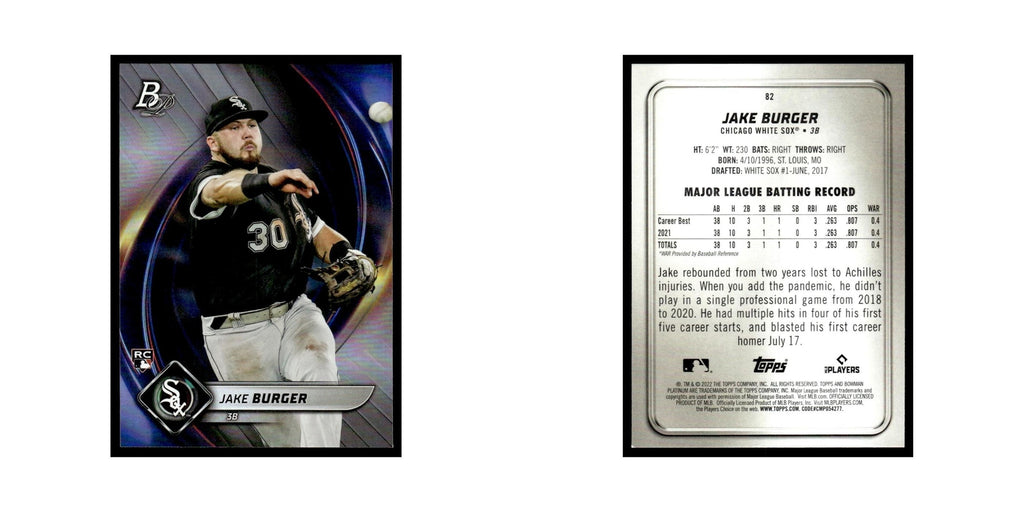 Jake Burger Rookie 2022 Bowman Platinum #82 Chicago White Sox Baseball Card NM