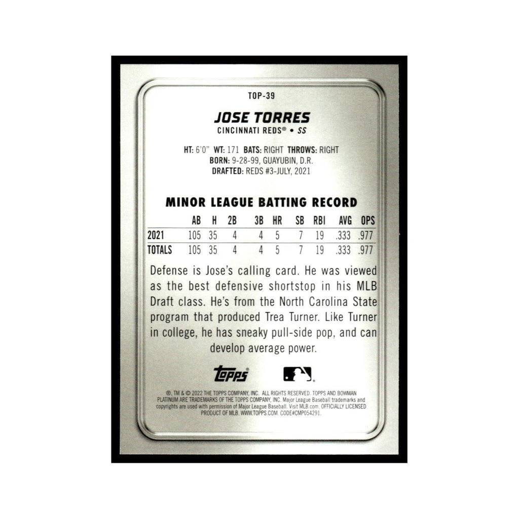 Jose Torres 2022 Bowman Platinum #TOP-39 Cincinnati Reds Baseball Card NM