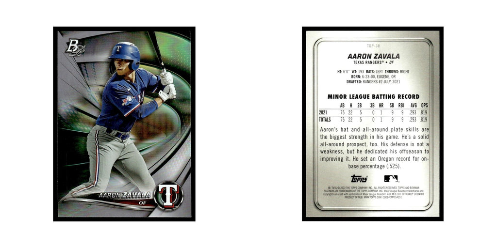Aaron Zavala 2022 Bowman Platinum #TOP-38 Texas Rangers Baseball Card NM