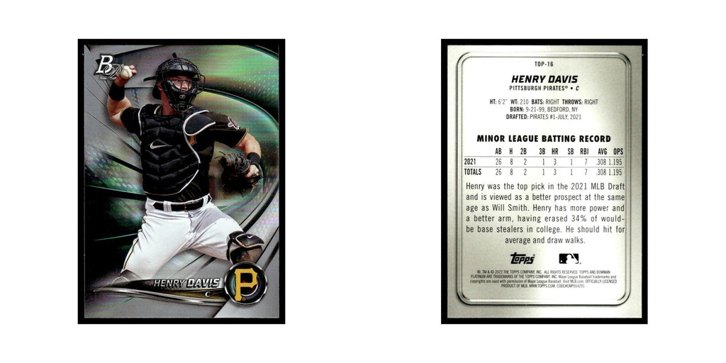 Henry Davis 2022 Bowman Platinum #TOP-16 Pittsburgh Pirates Baseball Card NM
