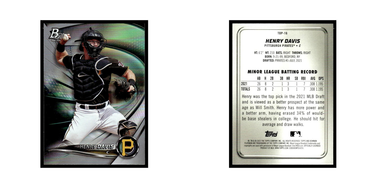 Henry Davis 2022 Bowman Platinum #TOP-16 Pittsburgh Pirates Baseball Card NM