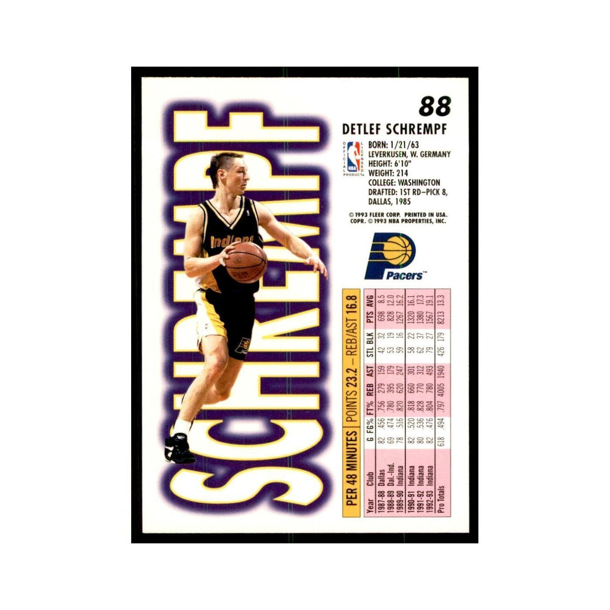1993 Fleer Detlef Schrempf Basketball Cards #88