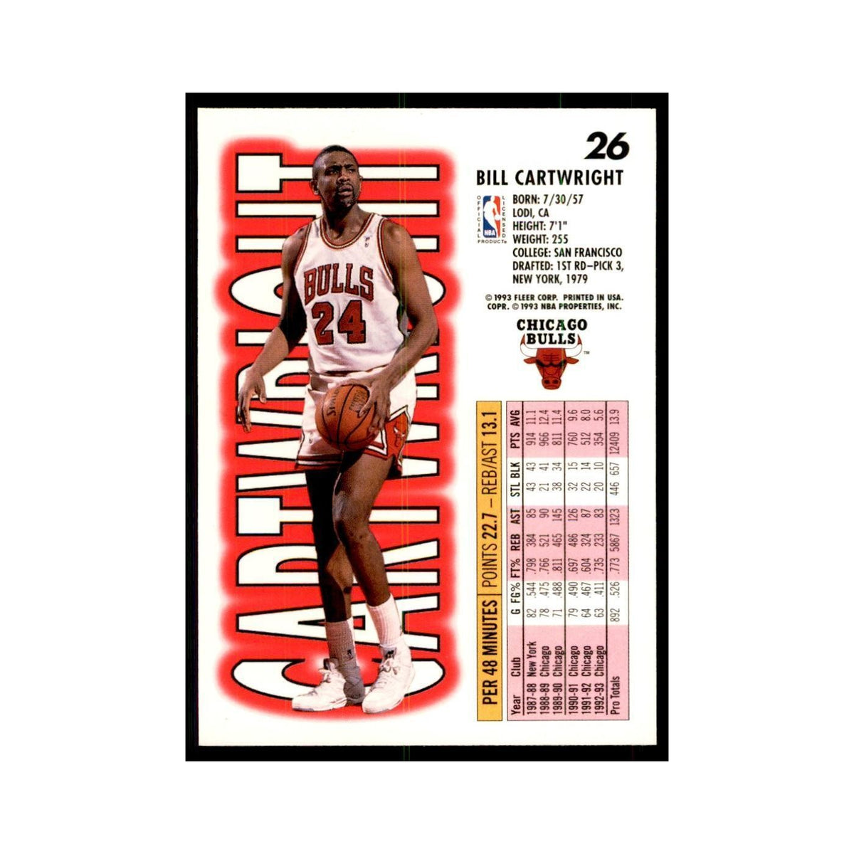 1993 Fleer Bill Cartwright Basketball Cards #26