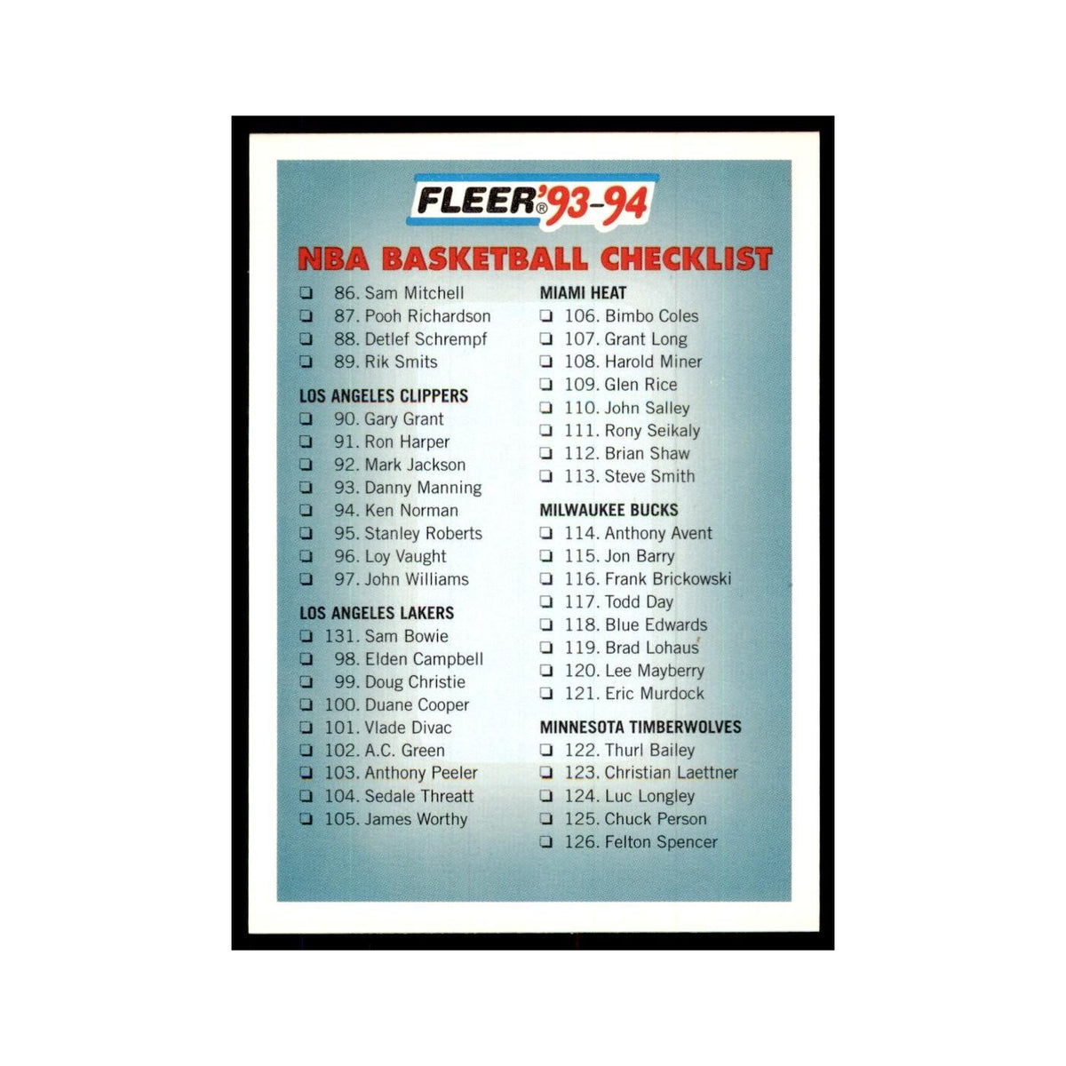 1993 Fleer Checklist Basketball Cards #239