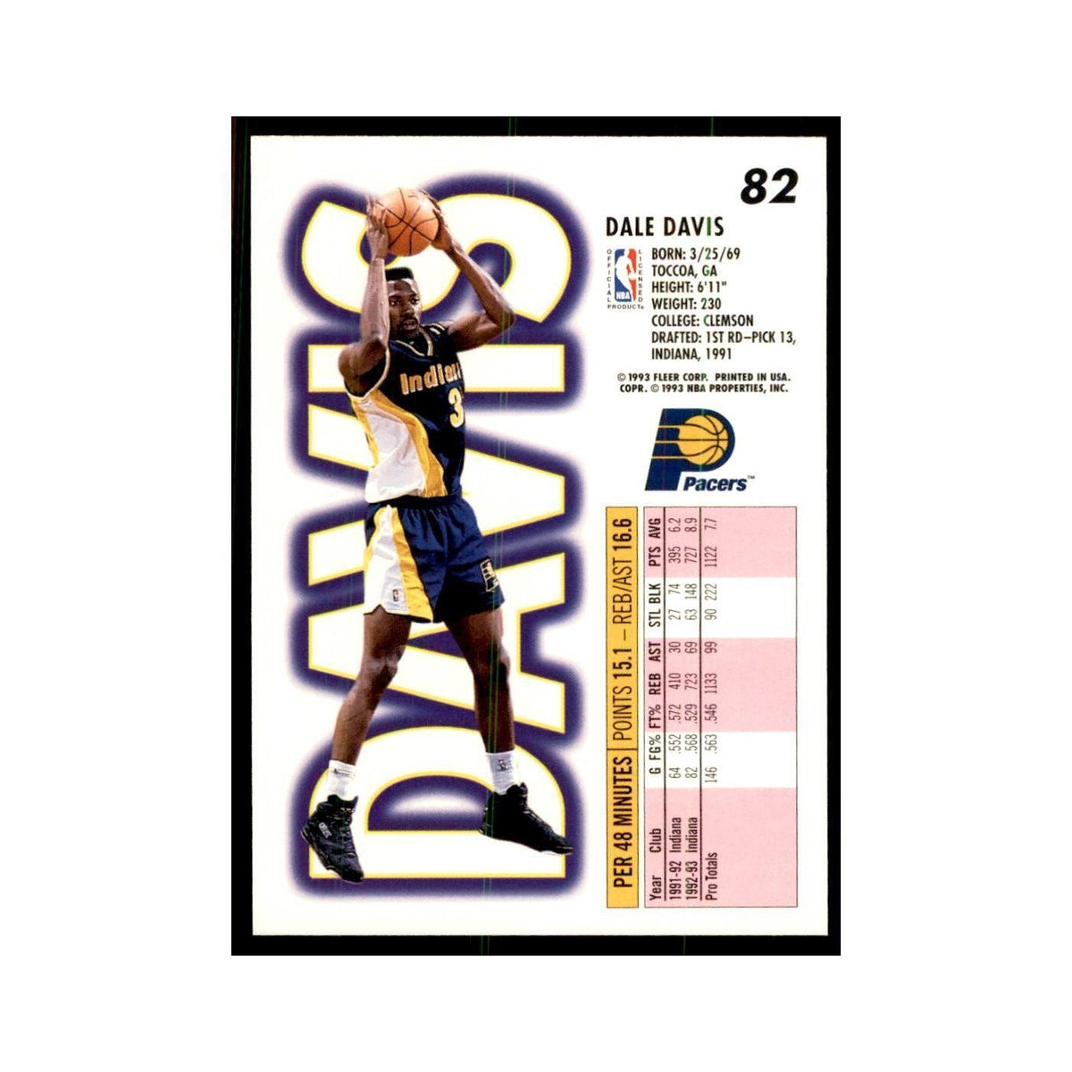 1993 Fleer Dale Davis Basketball Cards #82