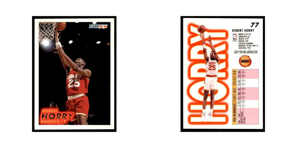 1993 Fleer Robert Horry Basketball Cards #77