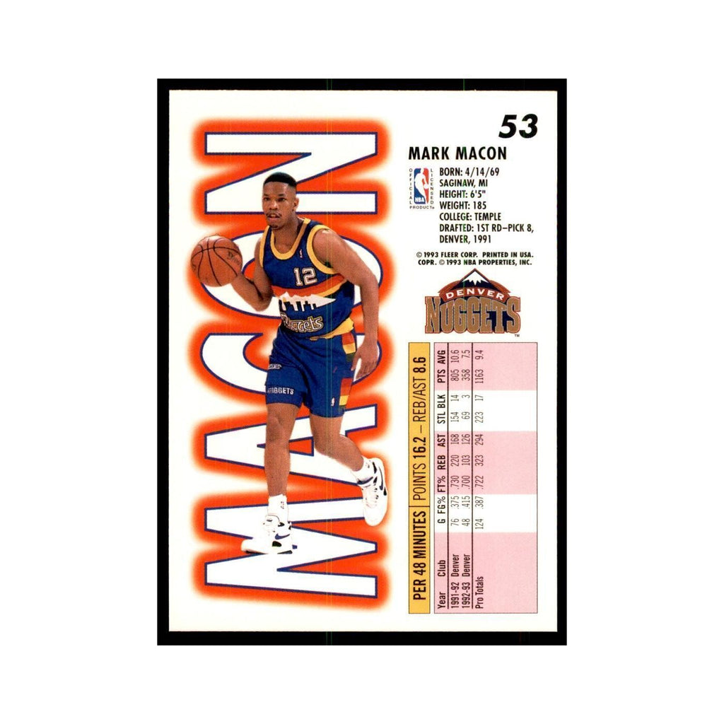 1993 Fleer Mark Macon Basketball Cards #53