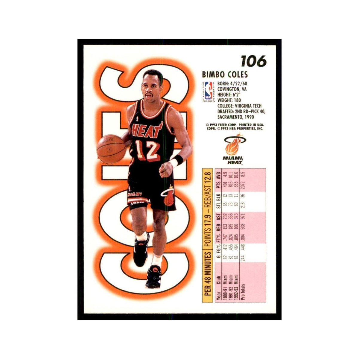1993 Fleer Bimbo Coles Basketball Cards #106